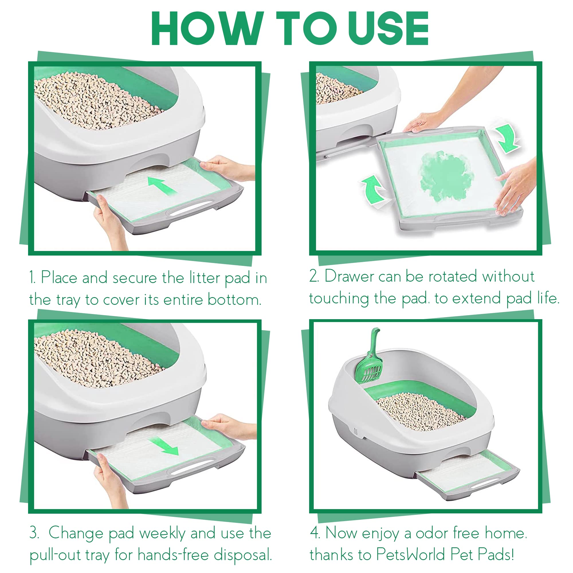 PETSWORLD Multi Cat Pad Refills for Cats Breeze Litter System, Ultra-Absorbent, Quick Dry - (50 Count, Unscented)